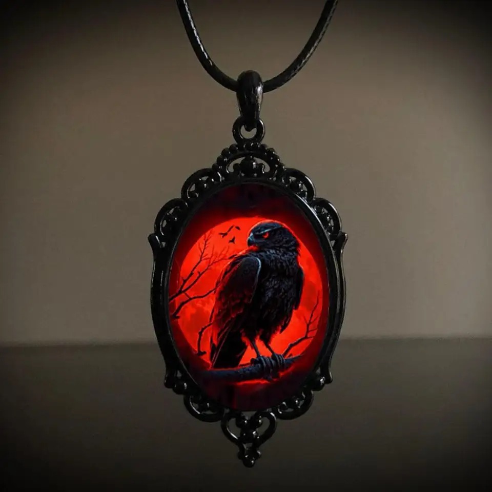 Men'S Vampire Accessories - القوطية مصاص دماء البومة النقش قلادة