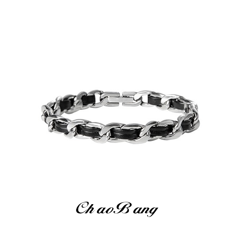 Men'S Accessories High End - سوار عصري من التيتانيوم والجلد للرجال