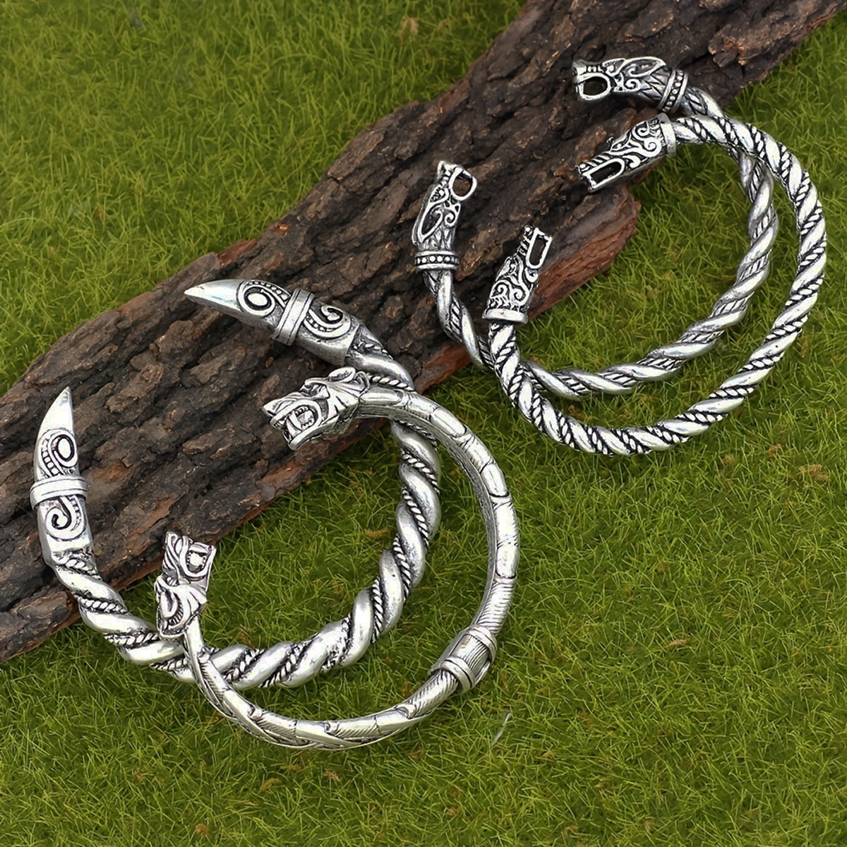 Men Accessories Ring And Bracelet - 4-قطعة الشمال فايكنغ الرجعية النرويجية الذئب
