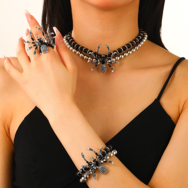 Men Accessories Ring And Bracelet - سوار وخاتم وقلادة بتصميم عنكبوت قوطي