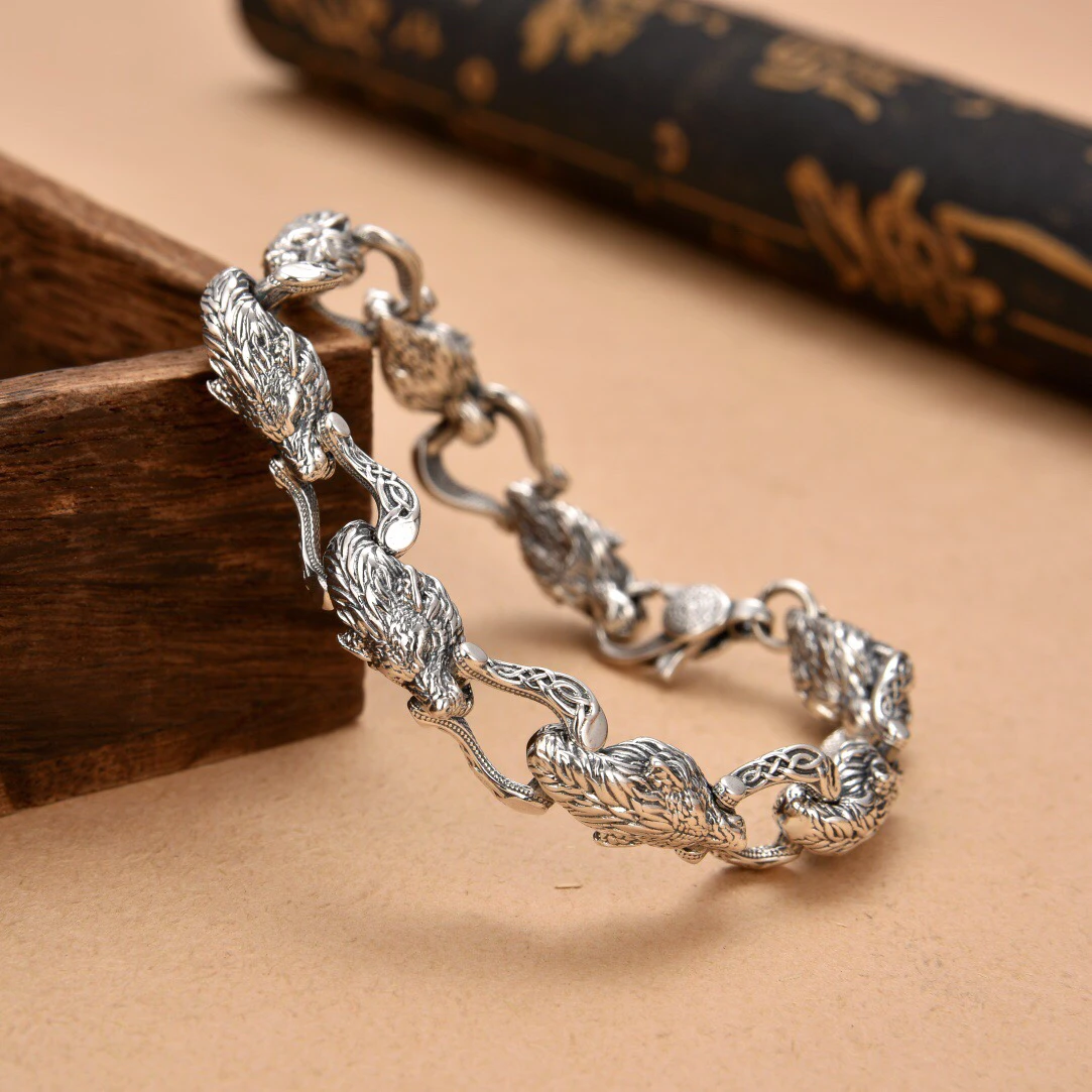 Men Accessories Ring And Bracelet - جديد رأس الذئب متصل سوار مع